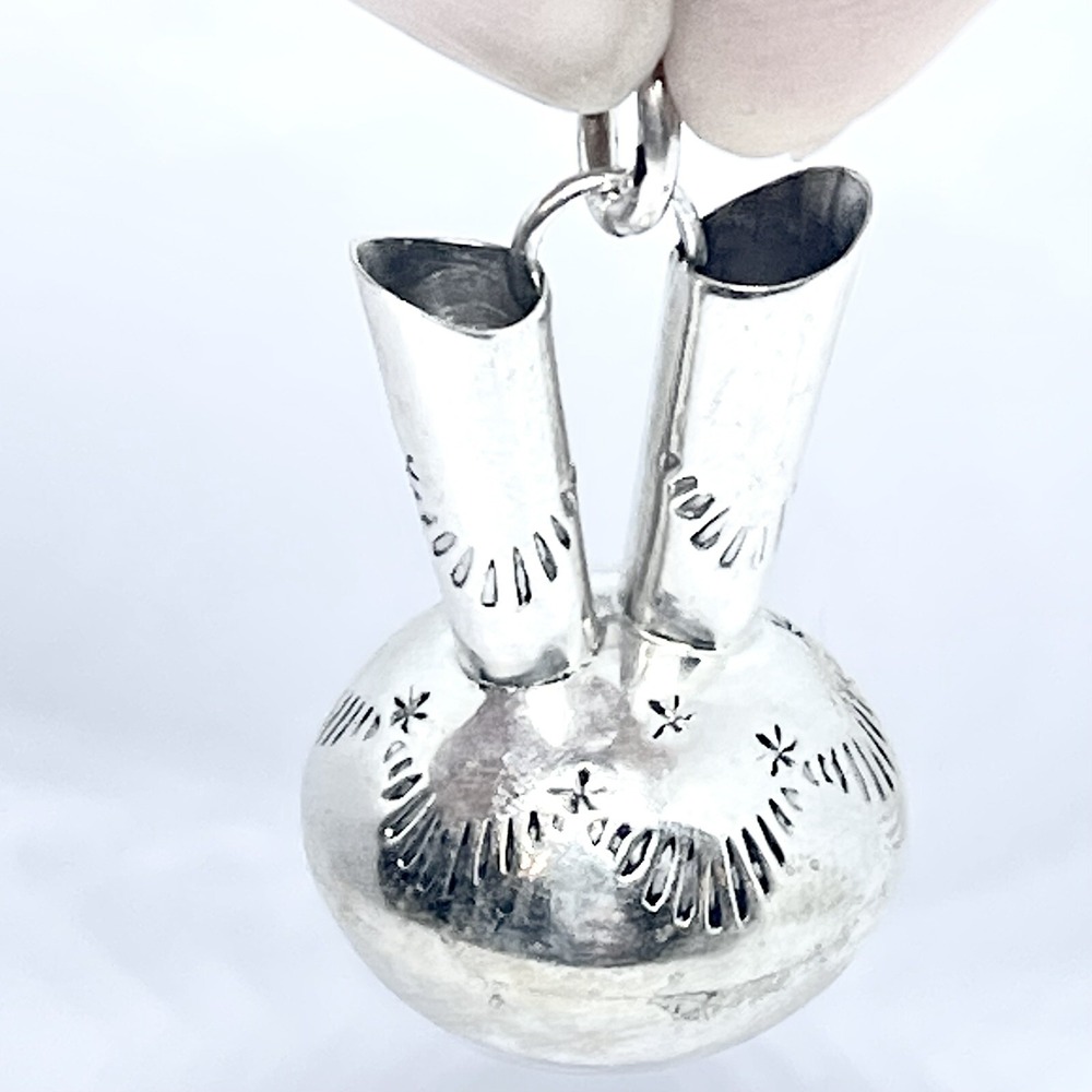 Mini Wedding Vase Navajo Pendant Stamped Signed WKW Native Charm Sterling
